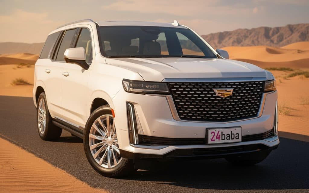 Cadillac Escalade 2022 White front view with headlights
