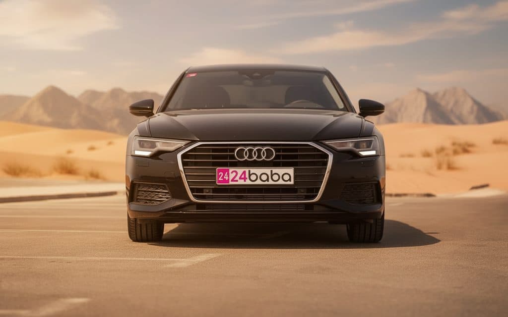 Audi A6 2022 Black front view with headlights