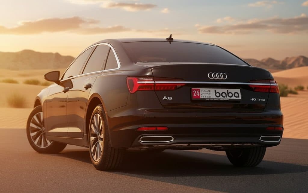 Audi A6 2022 Black rear view showing taillights