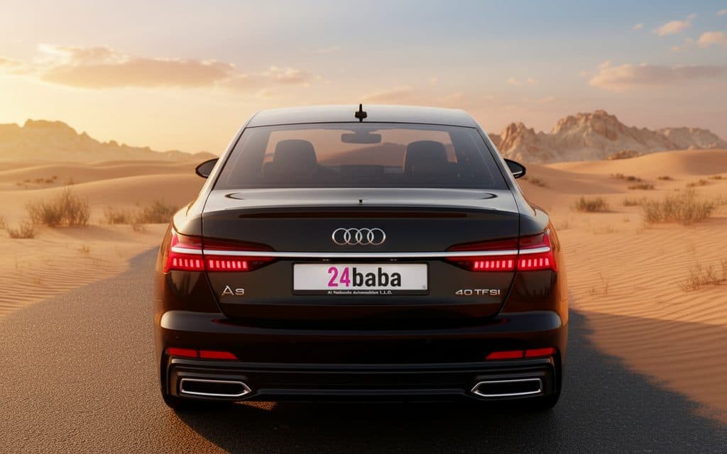 Audi A6 2023 Black rear view showing taillights