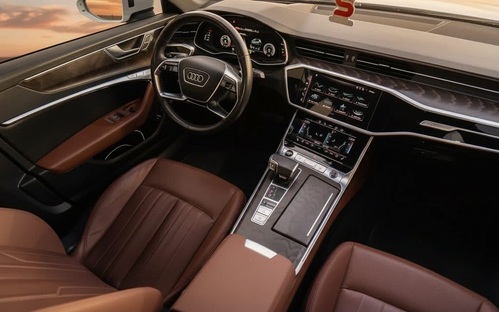 Audi A6 2021 interior view showing trim – rental in Dubai