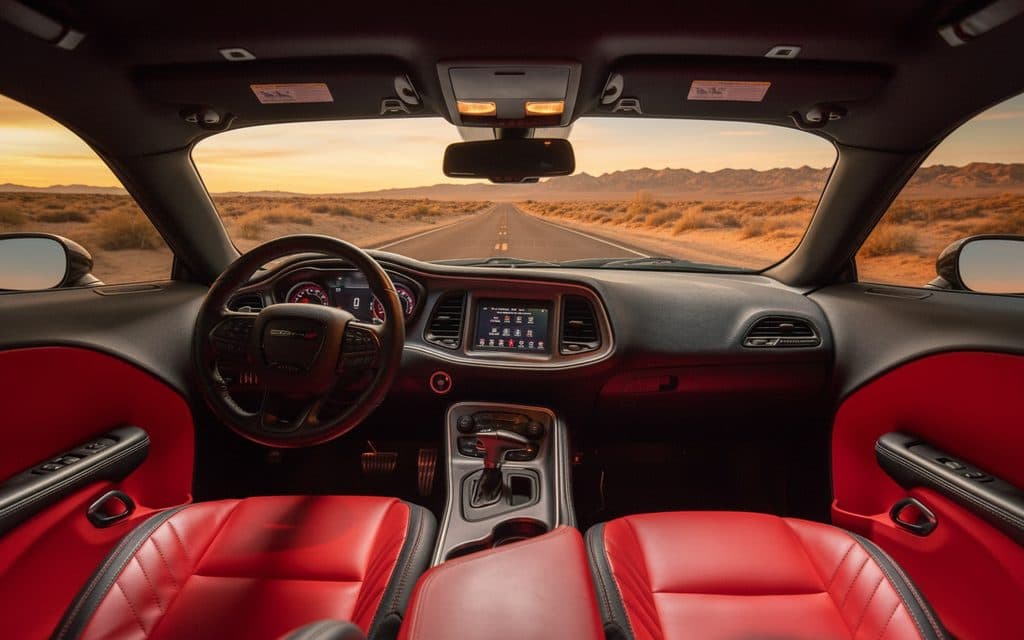 Dodge Challenger 2025 interior view showing trim – rental in Dubai