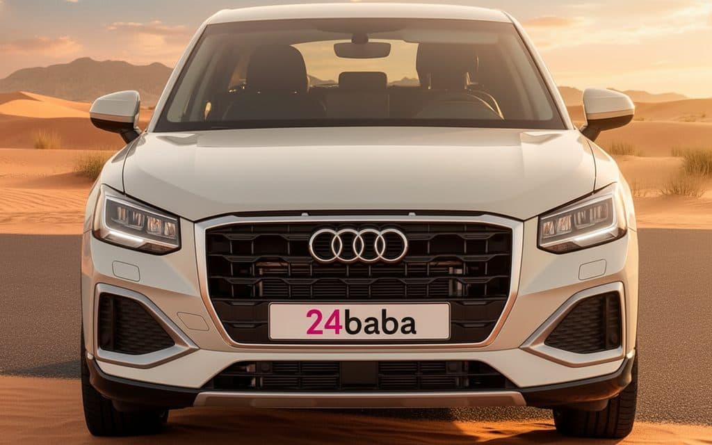 Audi Q2 2024 Grey front view with headlights