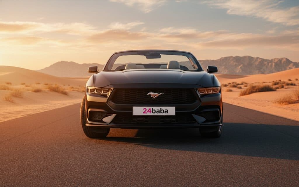 Ford Mustang 2024 Black front view with headlights