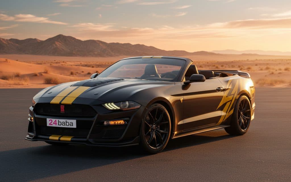 Ford Mustang 2025 Black front view with headlights