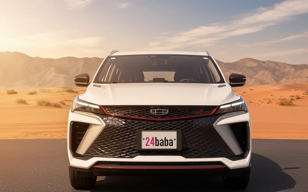 Geely Coolray 2024 White front view with headlights