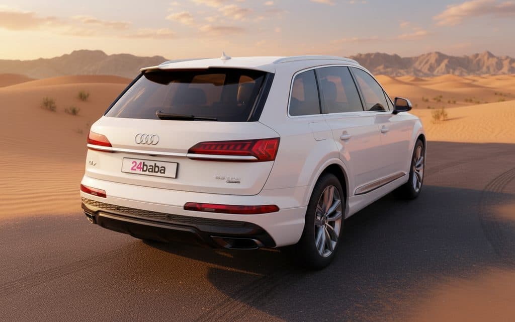 Audi Q7 2021 White rear view showing taillights