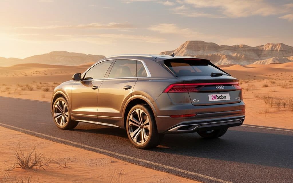 Audi Q8 2022 Grey rear view showing taillights