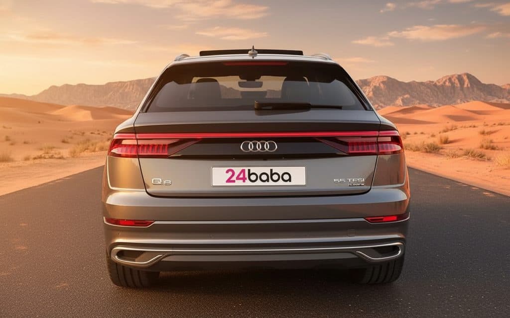 Audi Q8 2022 Grey rear view showing taillights