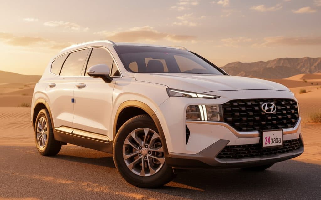 Hyundai SantaFe 2023 White front view with headlights