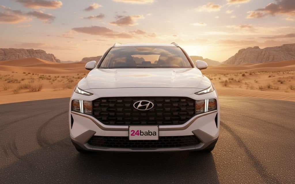 Hyundai Santa Fe 2023 White front view with headlights