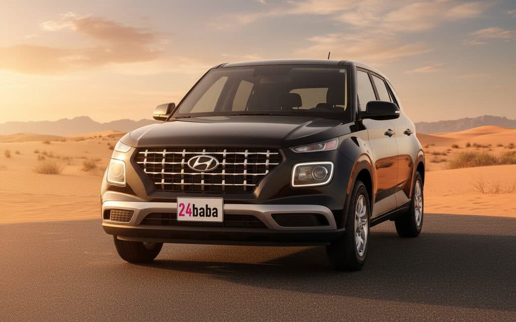 Hyundai Venue 2023 Black front view with headlights