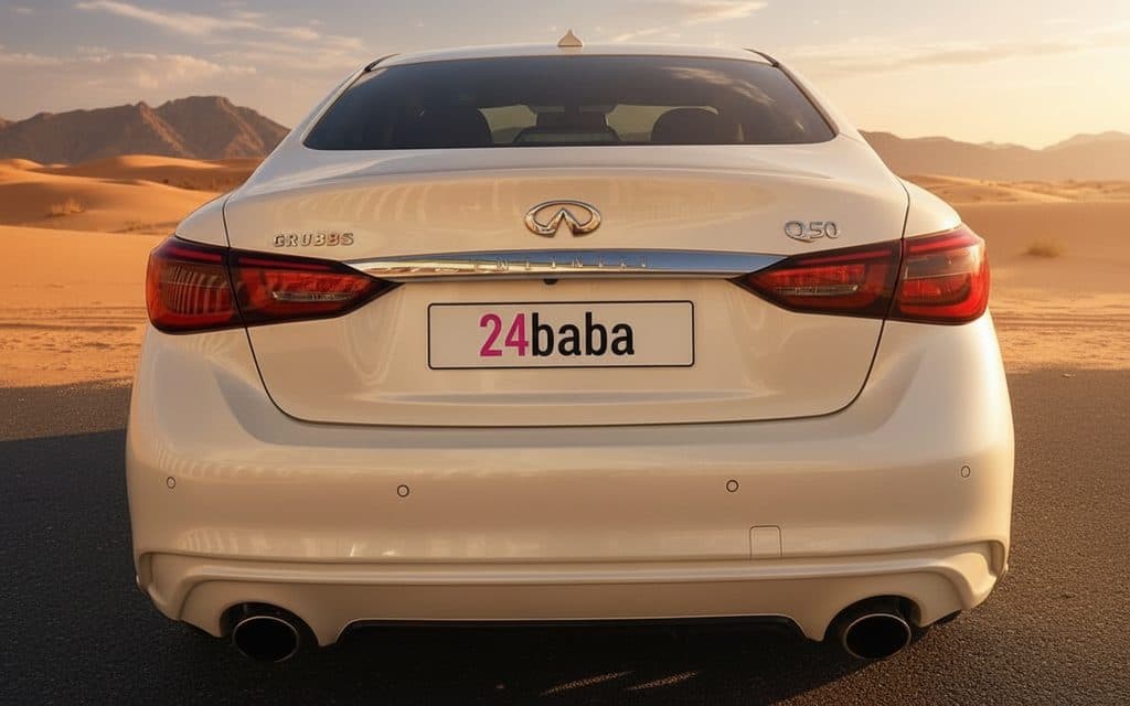 Infiniti Q50 2022 White rear view showing taillights