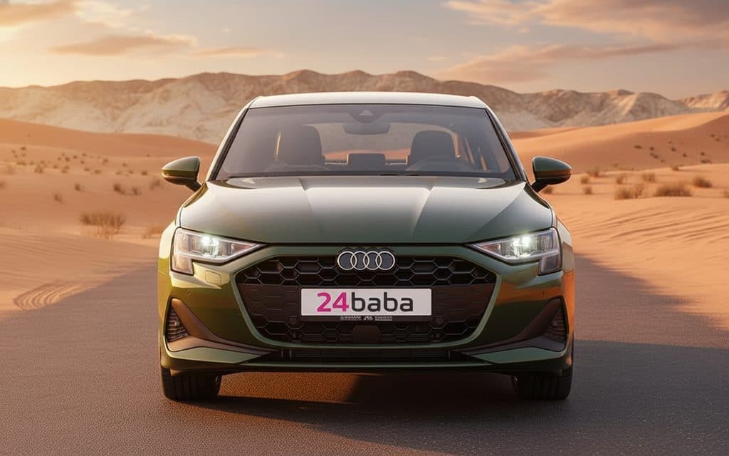 Audi A3 2025 Green front view with headlights