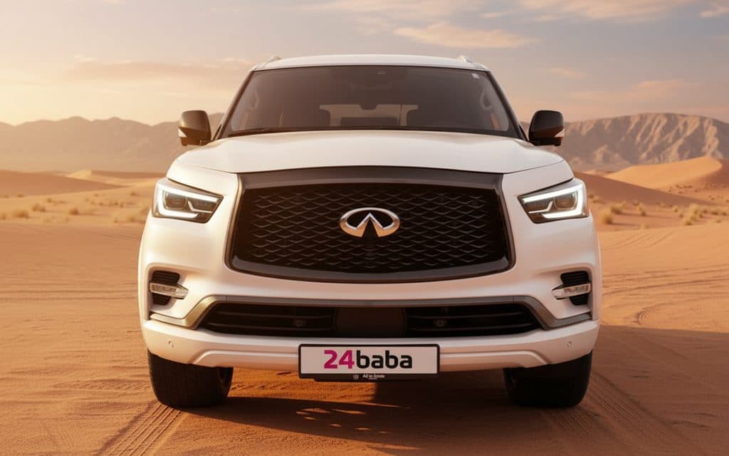 Infiniti Qx80 2023 White - Afoordable Rental in Dubai