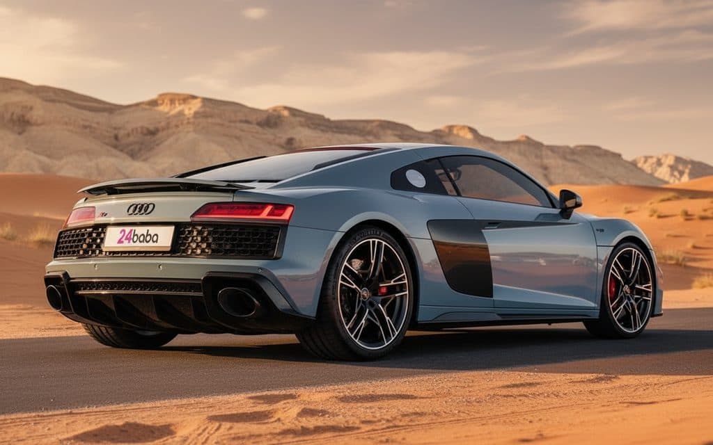 Audi R8 2023 Blue rear view showing taillights