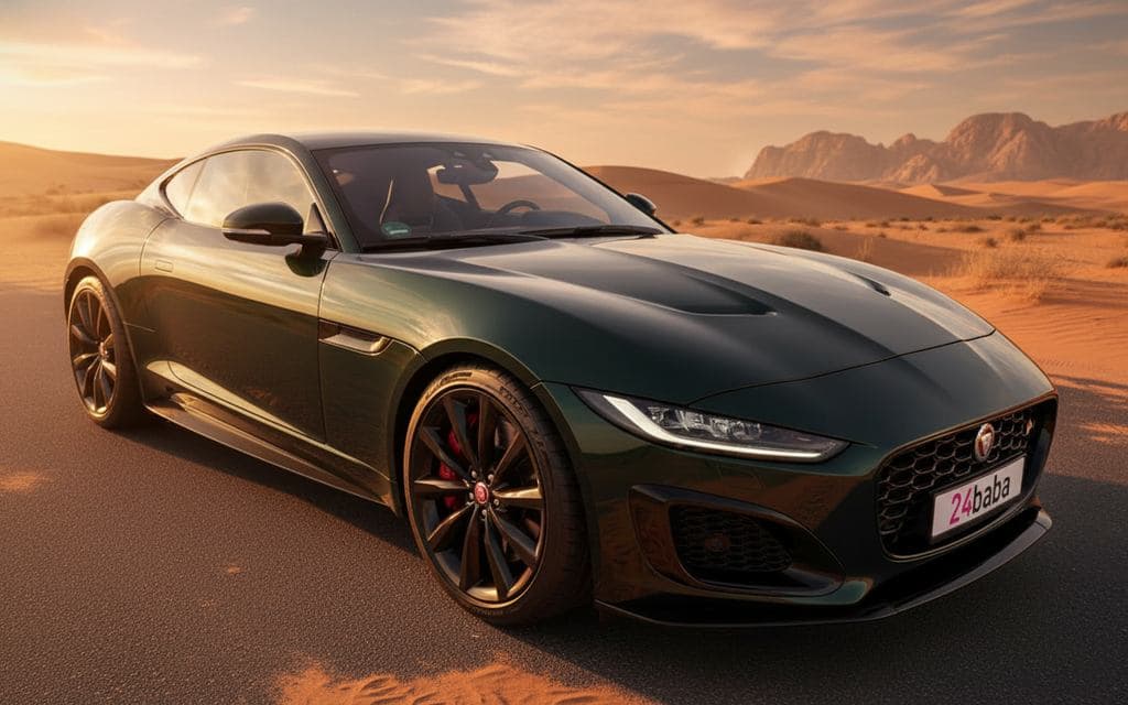 Jaguar F Type 2024 Green front view with headlights