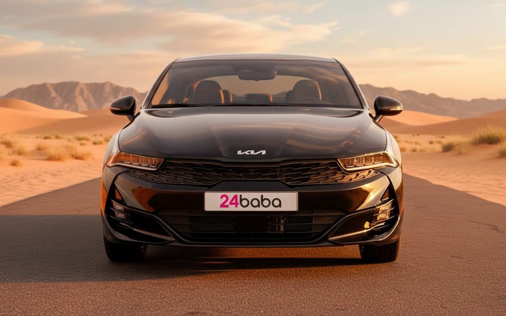 Kia K5 2022 Black front view with headlights