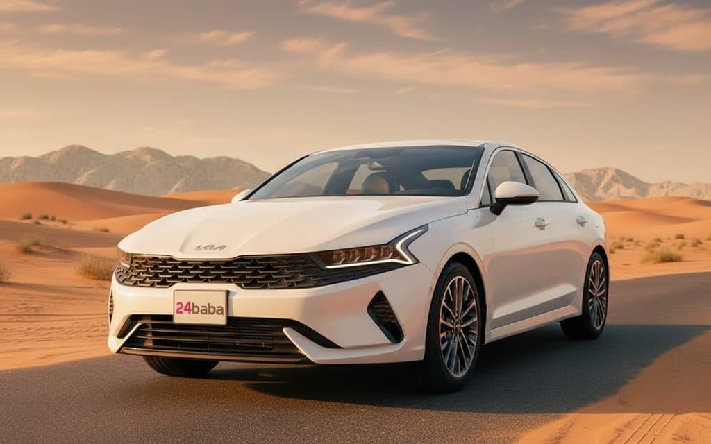 Kia K5 2023 White front view with headlights