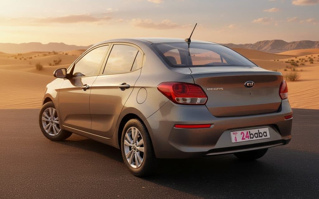 Kia Pegas 2020 Grey rear view showing taillights