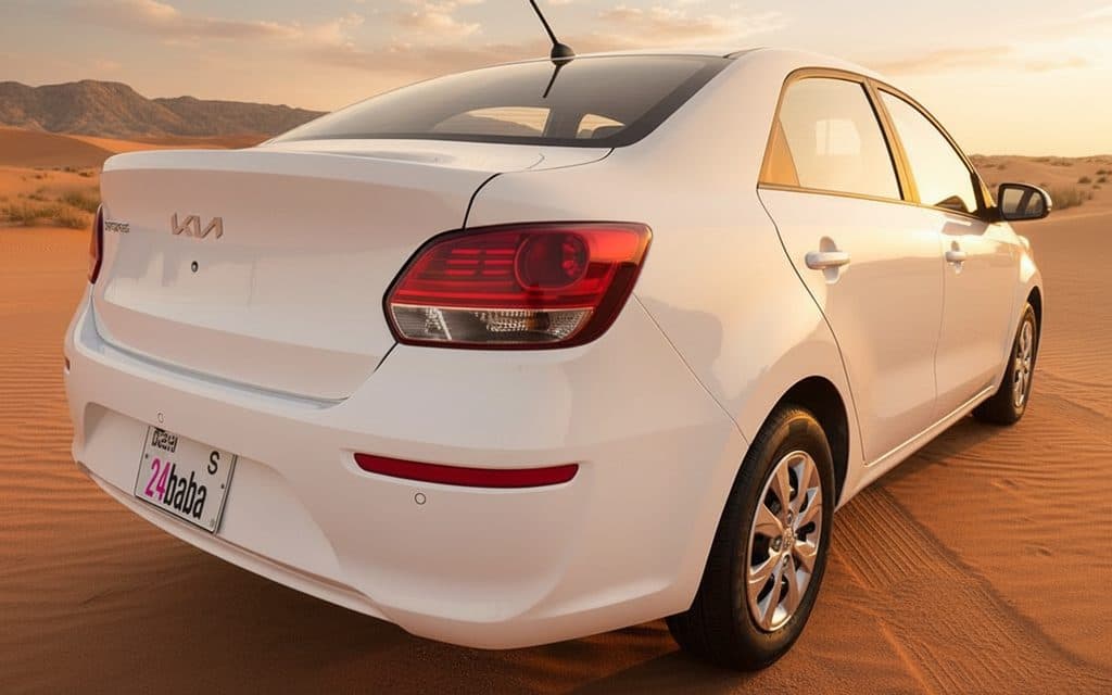 Kia Pegas 2023 White rear view showing taillights