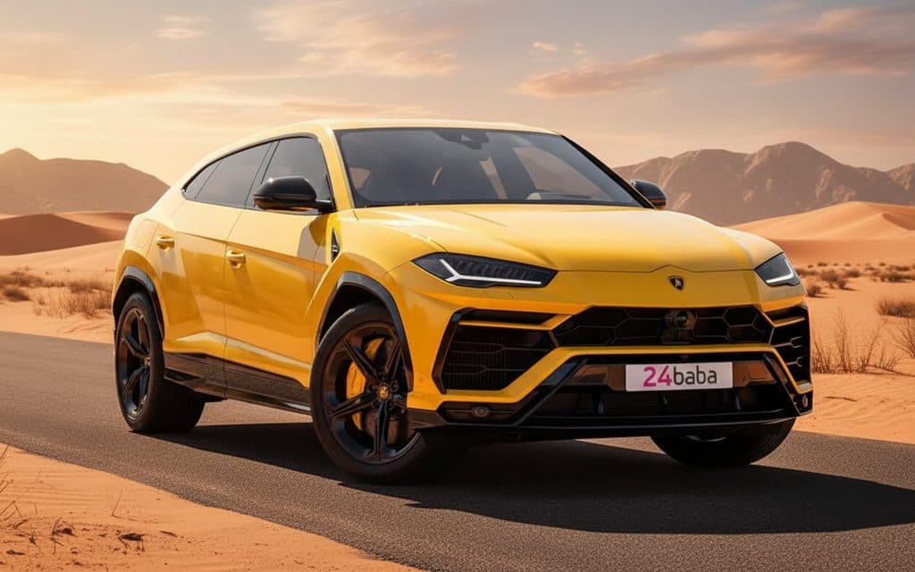 Lamborghini Urus 2022 Yellow front view with headlights