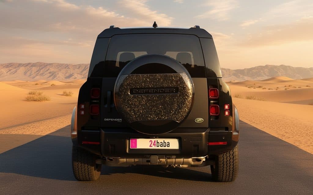 LandRover Defender 2022 Black rear view showing taillights