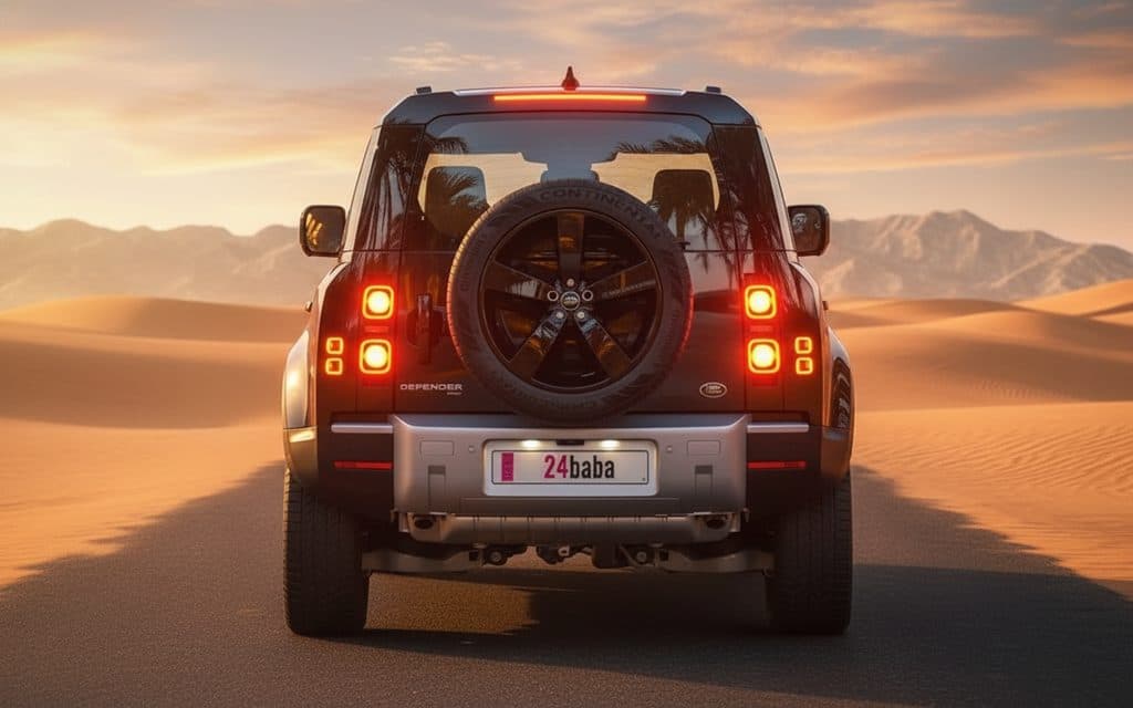 LandRover Defender 2023 Black rear view showing taillights