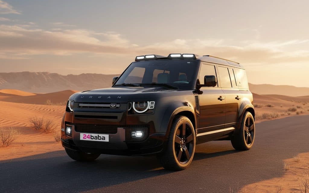 LandRover Defender 2025 Black front view with headlights