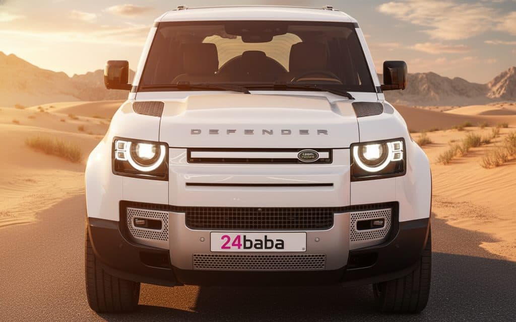 LandRover Defender 2024 White front view with headlights