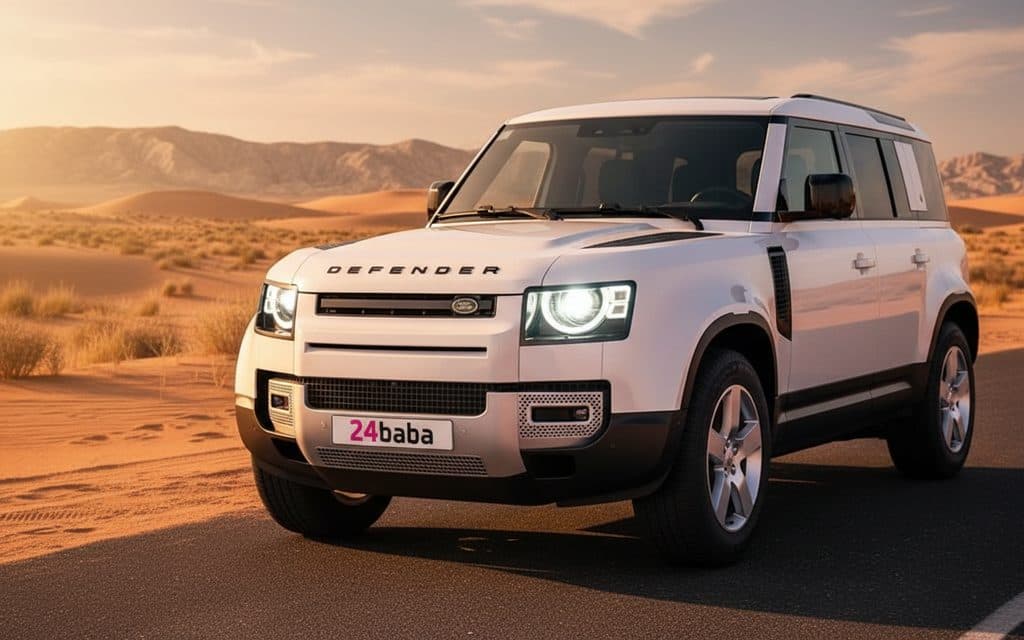 LandRover Defender 2024 White front view with headlights