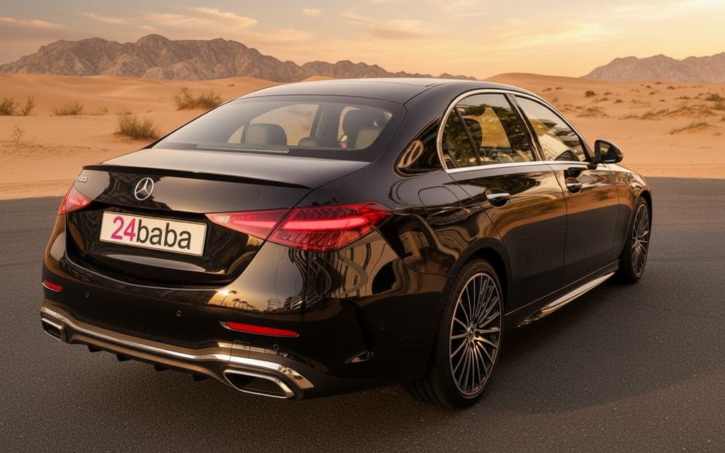 Mercedes C200 2025 Black rear view showing taillights