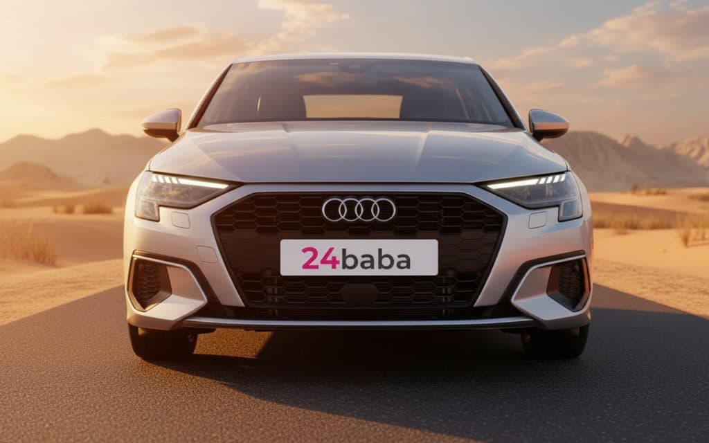 Audi A3 2024 Silver front view with headlights