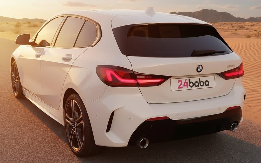 Bmw 120 2021 White rear view showing taillights