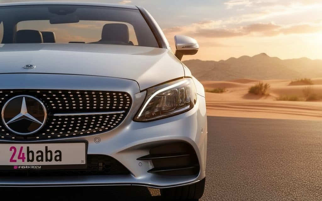 Mercedes C200 2022 Silver front view with headlights