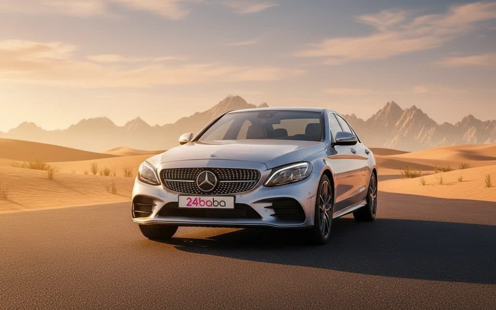 Mercedes C200 2022 Silver front view with headlights