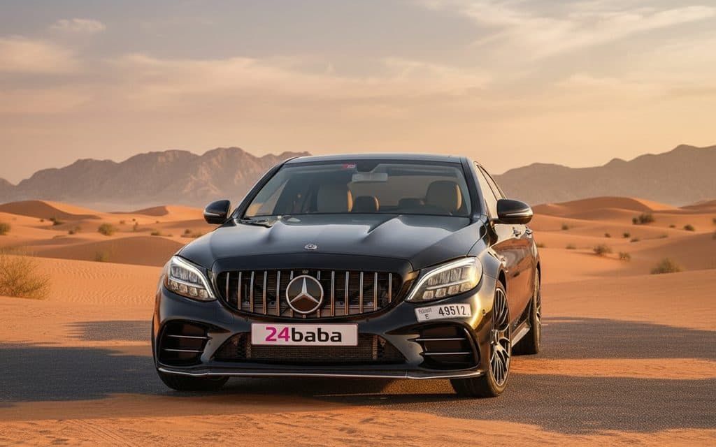 Mercedes C300 2020 Black front view with headlights