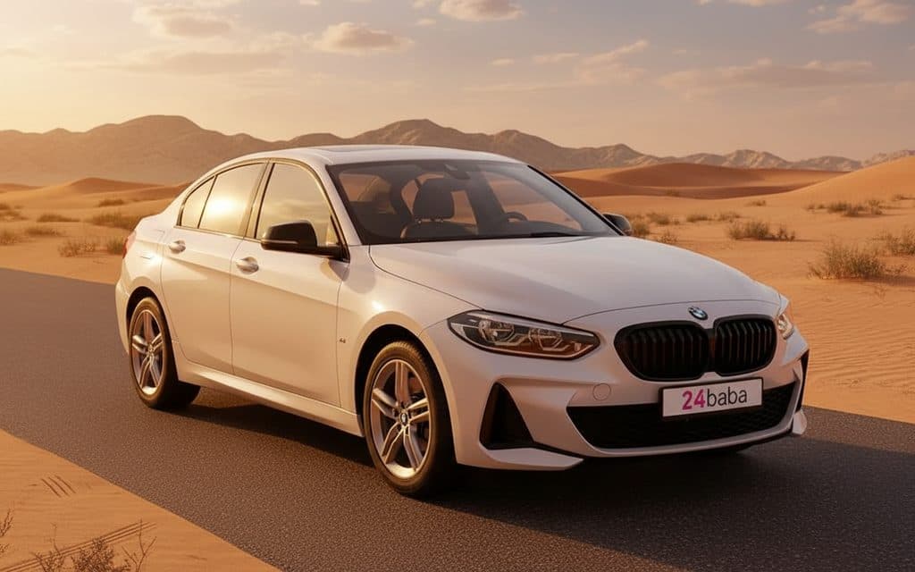 Bmw 120 2023 White rental in Dubai