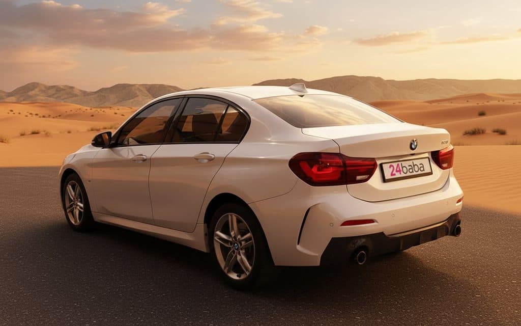 Bmw 120 2023 White rear view showing taillights
