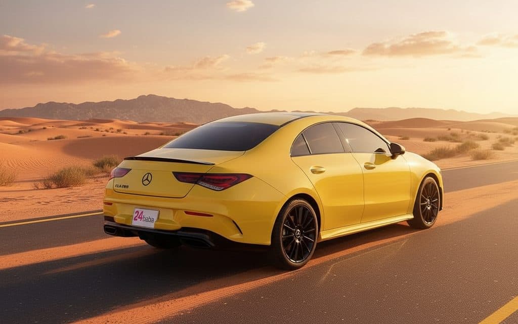 Mercedes Cla250 2020 Yellow rear view showing taillights
