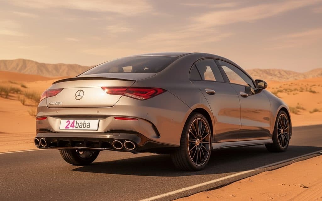 Mercedes Cla45 2022 Grey rear view showing taillights