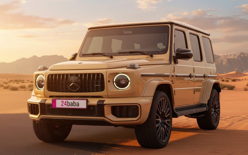 Mercedes G63 2025 Beige front view with headlights