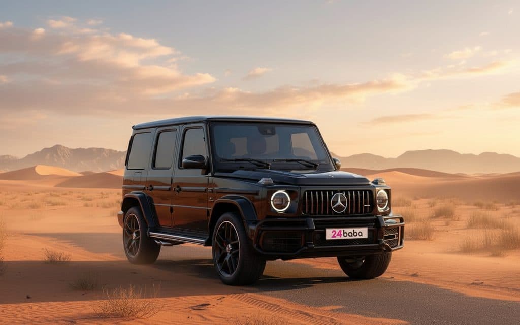 Mercedes G63 2023 Black front view with headlights