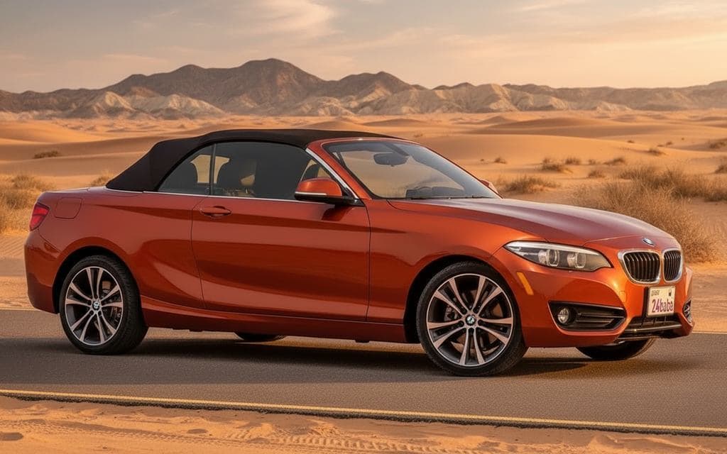 Bmw 230 2025 Orange front view with headlights