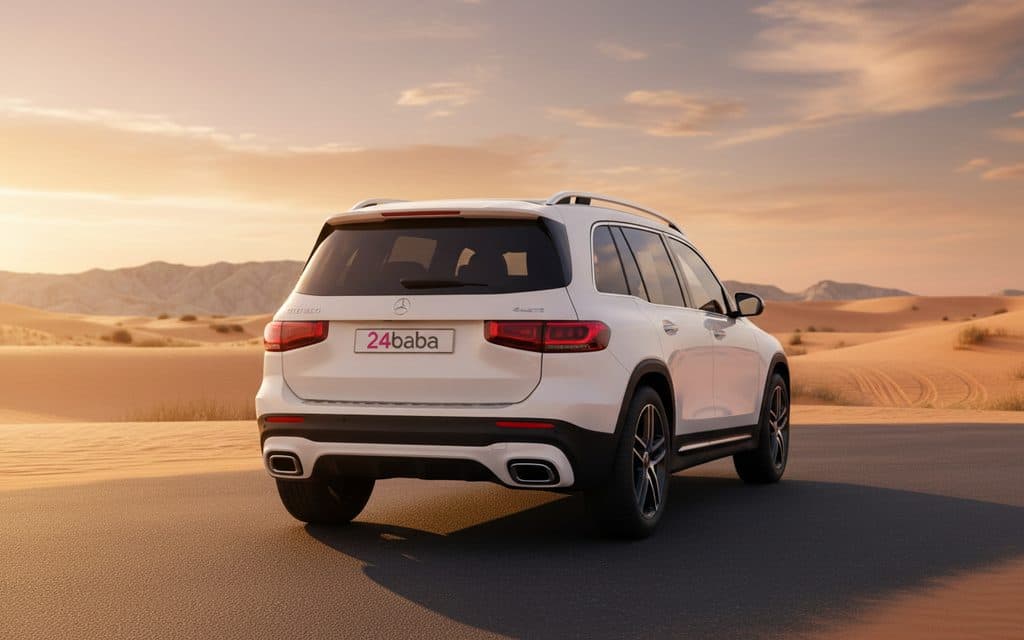 Mercedes Glb250 2021 White rear view showing taillights rental in Dubai