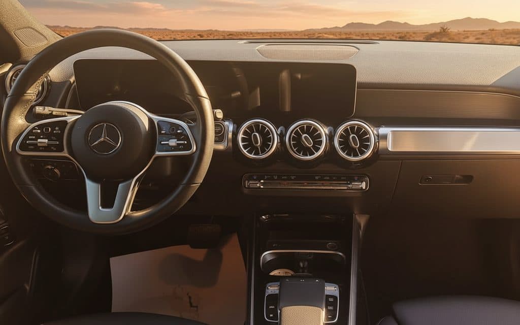 Mercedes Glb250 2021 interior view showing trim rental in Dubai
