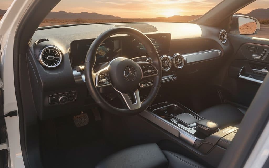 Mercedes Glb250 2021 interior view showing trim rental in Dubai