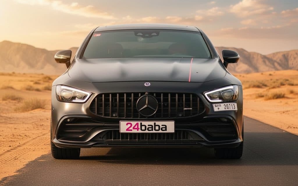 Mercedes Gt 2021 Black front view with headlights