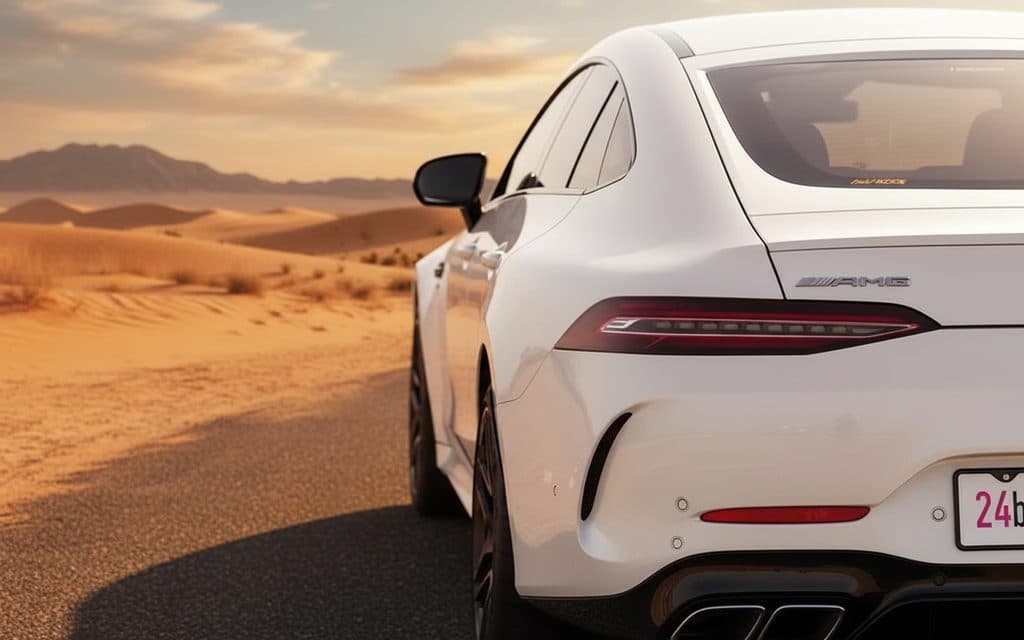 Mercedes Gt 2022 White rear view showing taillights