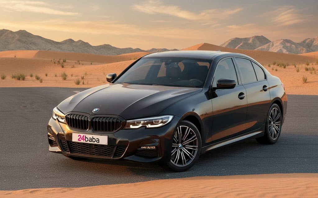 Bmw 320 2022 Black front view with headlights